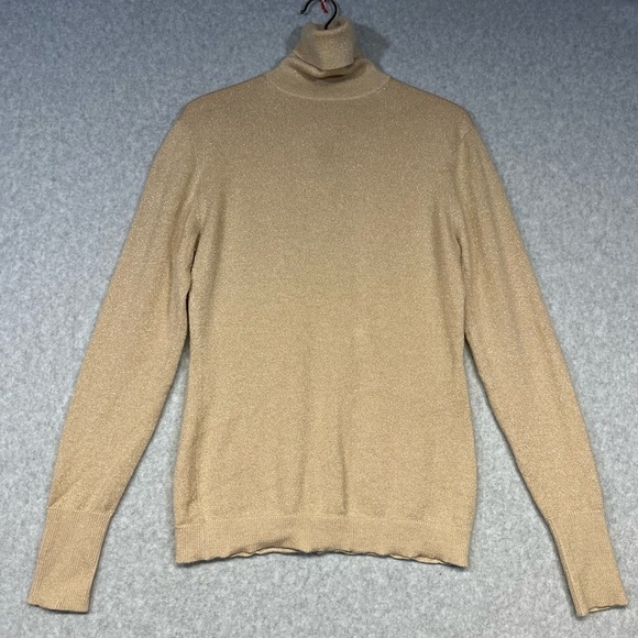 Autumn Cashmere Sweater Womens Medium Turtleneck Gold Silk Lurex - Picture 3 of 4